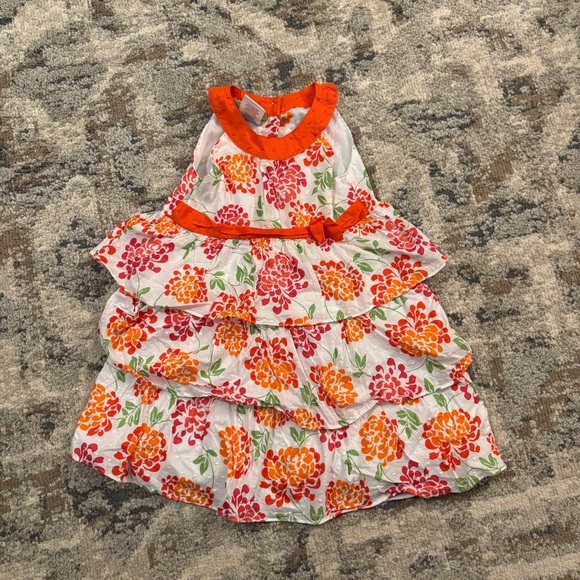 Penelope Mack Other - Penelope Mack Girls Floral Tiered Ruffle Dress Orange Trim Size 3T